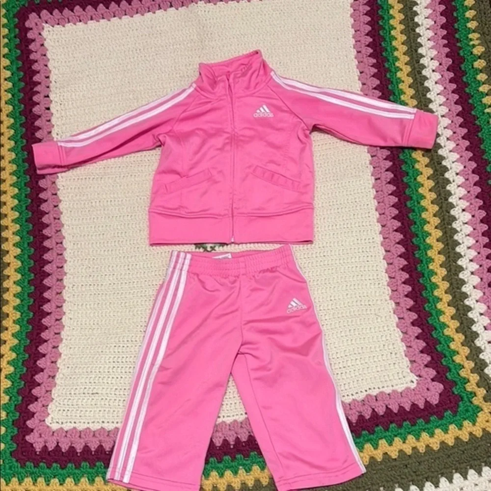 Adidas Kids' Pink and White Tracksuit
